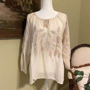 Chic Beige Embroidered Women's Blouse